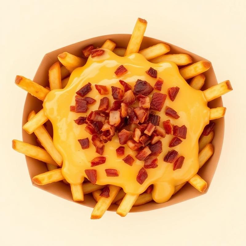 Cartofi prăjiți loaded cu sos de cheddar topit și bacon crocant