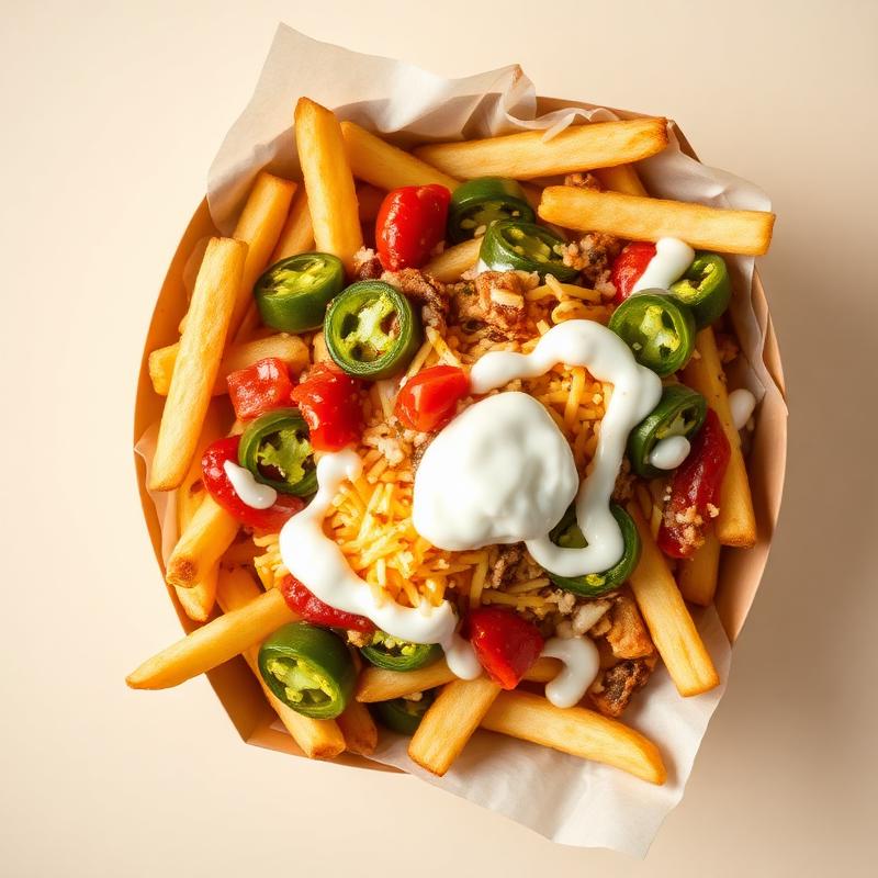 Cartofi prăjiți loaded stil mexican cu jalapeño, salsa și smântână